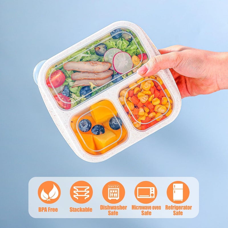 TOUWMX Bento Box For Kids, 4 Pack 3 Compartments Meal Prep Containers Reusable Lunch Containers, Food Storage Containers With Lids, Stackable Snack Boxes for School, Work, and Travel - Image 2